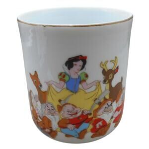 Vintage Disney Snow White with Seven Dwarfs Porcelain Mug Japan Gold Rim 1970s